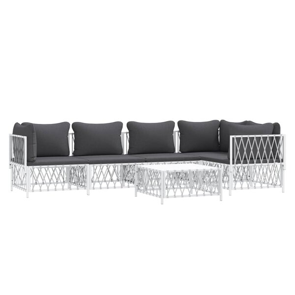 Salon de jardin meuble d'extérieur ensemble de mobilier avec coussins 6 pièces blanc acier 02_0018316