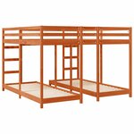 vidaXL Cadre de lit superposé triple Brun cire 200 x 200 cm Pin massif