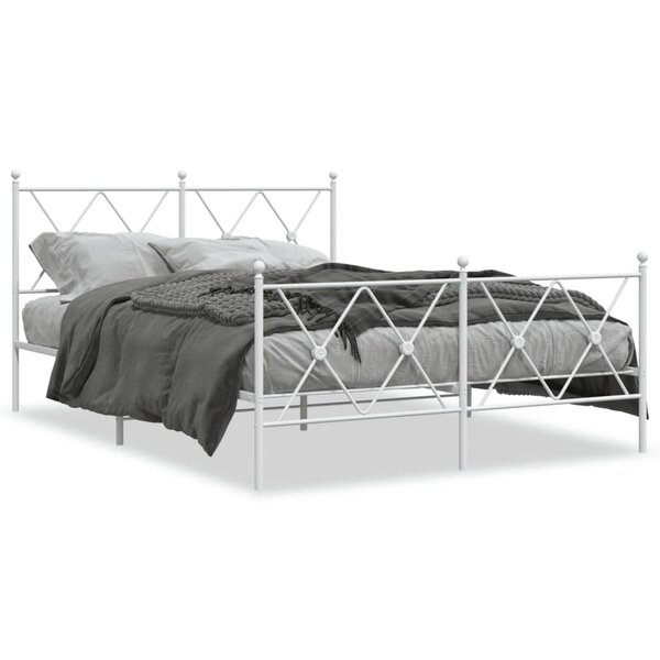 vidaXL Cadre de lit métal sans matelas et pied de lit blanc 140x190 cm