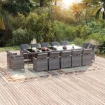 vidaXL Ensemble à manger de jardin coussins 15 Pièces Résine tressée Gris