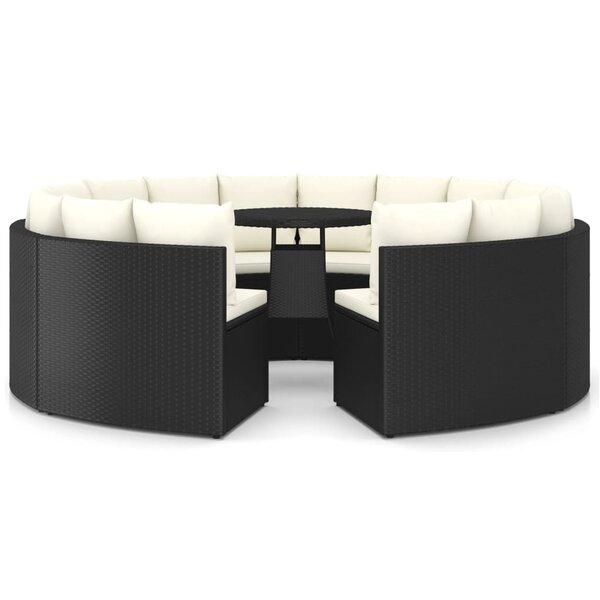 vidaXL Salon de jardin 9 Pièces avec coussins Résine tressée Noir