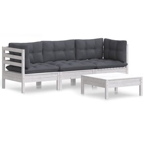 vidaXL Salon de jardin 4 Pièces avec coussins anthracite Bois de pin