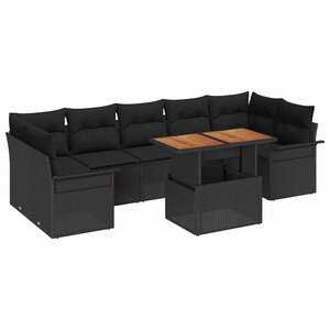 vidaXL Ensemble de canapé de jardin avec coussin 8 Pièces Noir