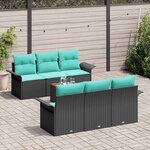 vidaXL Ensemble de canapé de jardin avec coussin 7 Pièces Noir polyrotin