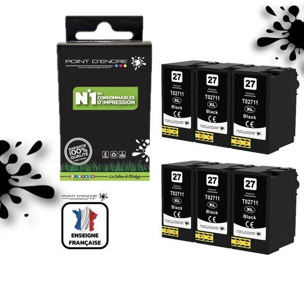 27XL - Réveil - 6 X NOIR - Grande capacité