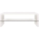Table basse rectangulaire - Blanc laqué- Contemporain - Avec 1 étagere en verre - 120 x 60 x 40 cm - BELLA