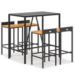 vidaXL Ensemble de bar jardin 5 Pièces noir poly rotin/bois massif acacia