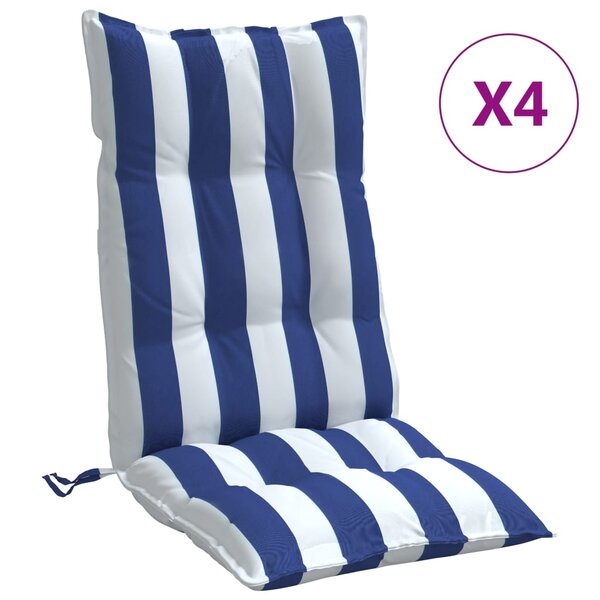 vidaXL Coussins de chaise à dossier haut lot de 4 rayures bleu/blanc