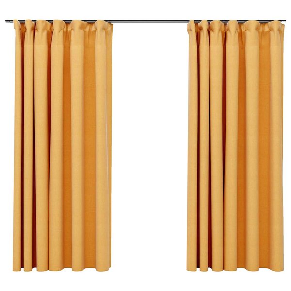 vidaXL Rideaux occultants aspect lin et crochets 2 Pièces Jaune 140x175cm