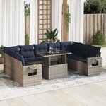 vidaXL Salon de jardin avec coussins 10 Pièces gris résine tressée acacia