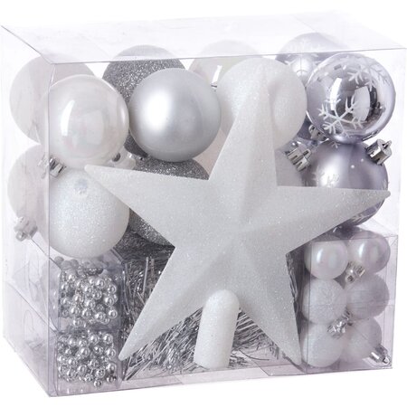 Féerie Christmas Kit de décoration pour Sapin de Noël Blanc et Gris 44 pièces (lot de 3)