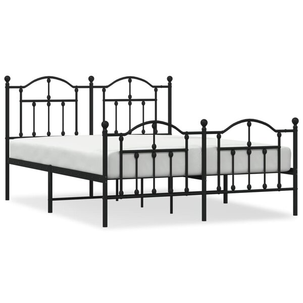 vidaXL Cadre de lit métal avec tête de lit/pied de lit noir 140x190 cm