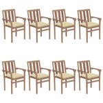 vidaXL Chaises de jardin empilables avec coussins lot de 8 Teck solide