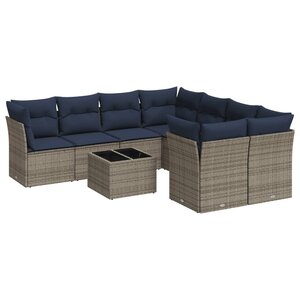 vidaXL Salon de jardin 9 Pièces avec coussins gris résine tressée