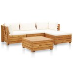 vidaXL Salon de jardin 5 Pièces avec coussins Acacia solide Blanc crème