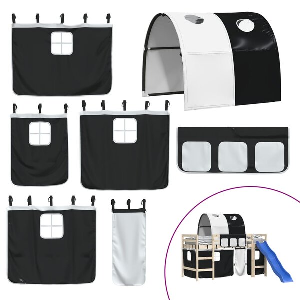 vidaXL Rideaux pour lit mezzanine avec tunnel blanc et noir polyester