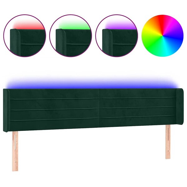 vidaXL Tête de lit à LED Vert foncé 203x16x78/88 cm Velours