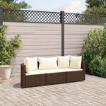 vidaXL Salon de jardin avec coussins 3 Pièces marron résine tressée