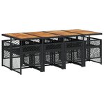 vidaXL Ensemble à manger de jardin 9Pièces coussins noir résine tressée