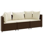vidaXL Salon de jardin avec coussins 3 Pièces marron résine tressée