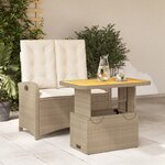 vidaXL Ensemble à manger de jardin et coussins 2 Pièces beige poly rotin