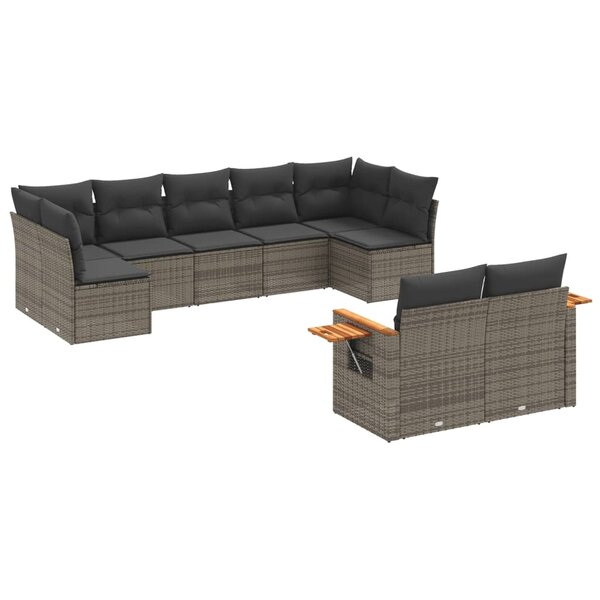 vidaXL Salon de jardin 9 Pièces avec coussins gris résine tressée