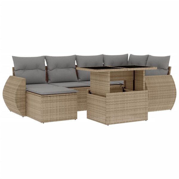 vidaXL Salon de jardin avec coussins 7 Pièces beige résine tressée