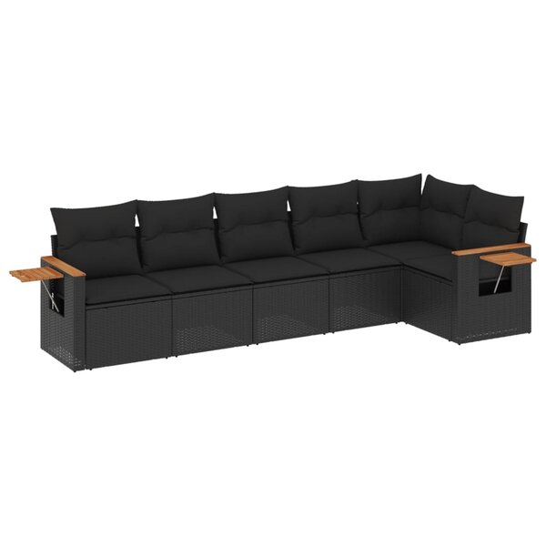 vidaXL Salon de jardin 6 Pièces avec coussins noir résine tressée