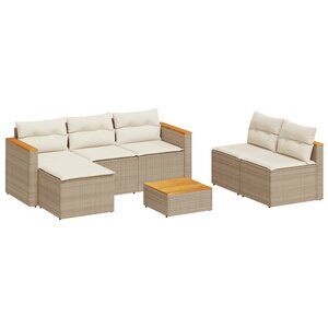 vidaXL Salon de jardin avec coussins 5 Pièces beige résine tressée acacia