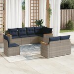vidaXL Salon de jardin 8 Pièces avec coussins gris résine tressée