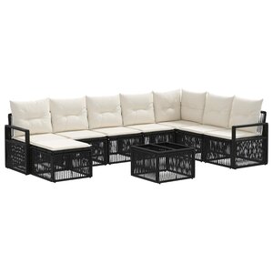 vidaXL Ensemble de canapé de jardin 9 Pièces Noir polyrotin