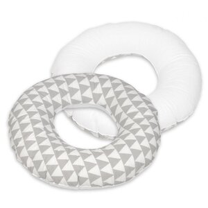 Coussin rond post natal Triangles blancs et gris blanc