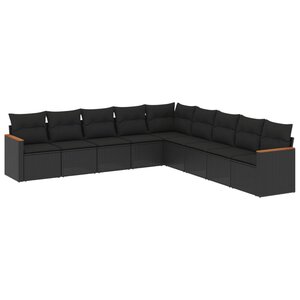 vidaXL Salon de jardin 9 Pièces avec coussins noir résine tressée
