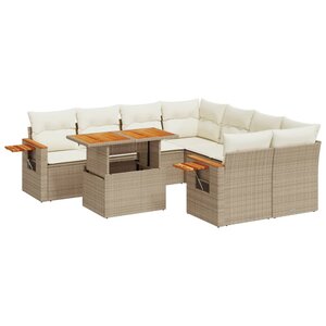 vidaXL Salon de jardin avec coussins 9 Pièces beige résine tressée
