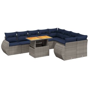 vidaXL Salon de jardin 10 Pièces avec coussins gris résine tressée