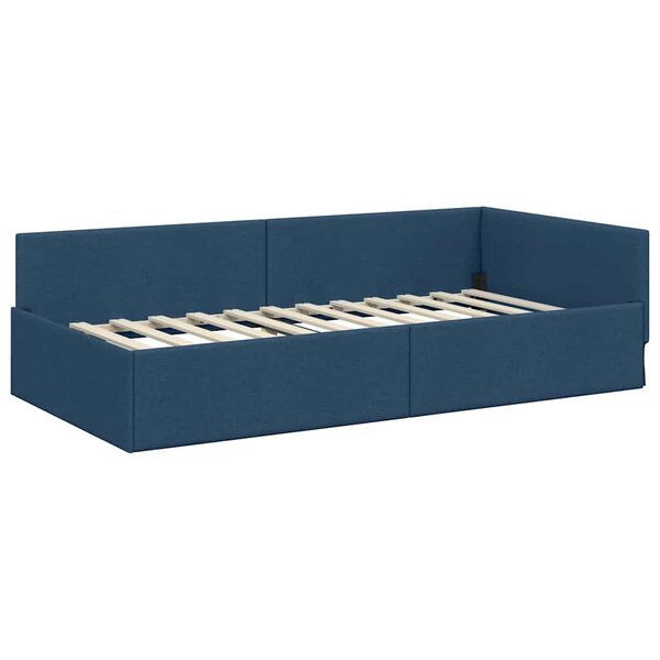 vidaXL Cadre de lit d'angle Bleu 90 x 190 cm Tissu et bois reconstitué