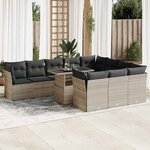 vidaXL Salon de jardin 11 Pièces avec coussins gris clair résine tressée