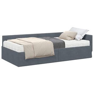 vidaXL Cadre de lit d'angle avec matelas 2 pc Gris foncé 90 x 190 cm