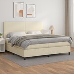 vidaXL Sommier à lattes de lit avec matelas Crème 200x200cm Similicuir