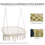 Chaise suspendue banc suspendu dim. 130L x 75l x 40H m macramé coton polyester beige