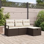 Ensemble de canapé de jardin vidaXL en 4 pièces avec coussins marron en rotin synthétique