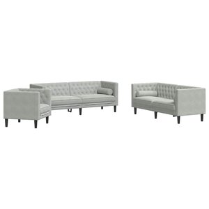 vidaXL Canapé de salon 3 Pièces Gris clair 194 x 74 5 x 70 5 cm Velours