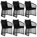 vidaXL Ensemble à manger de jardin et coussins 7 Pièces Noir Rotin PVC