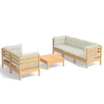 vidaXL Salon de jardin 6 Pièces avec coussins crème bois de pin