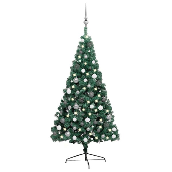 vidaXL Demi-arbre de Noël artificiel pré-éclairé et boules vert 240 cm