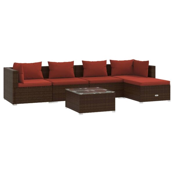 vidaXL Salon de jardin 6 Pièces avec coussins Résine tressée Marron