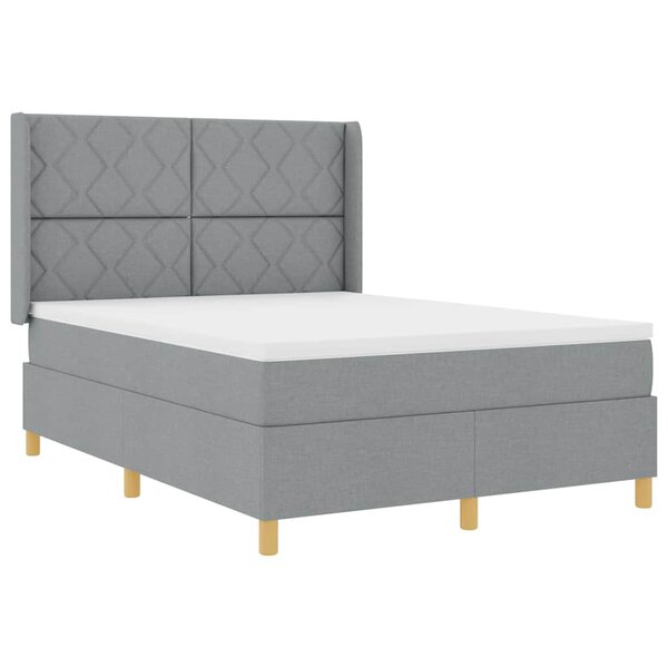vidaXL Lit à Ressorts avec matelas Gris clair 140 x 190 cm tissu