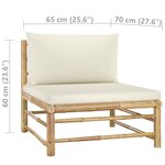 vidaXL Canapé central de jardin avec coussins blanc crème Bambou