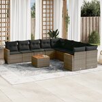 vidaXL Salon de jardin 11 Pièces avec coussins gris résine tressée