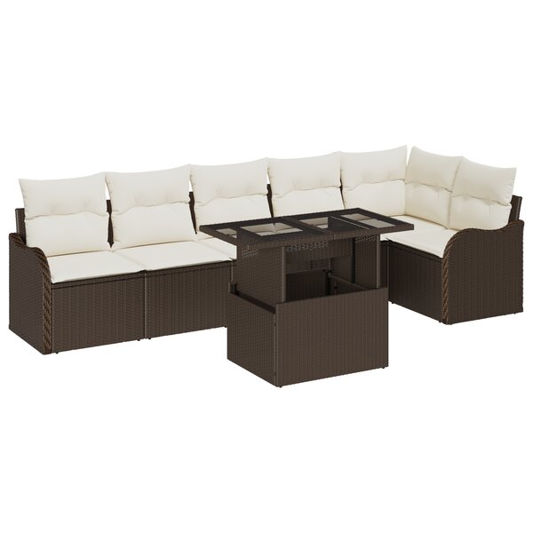 Ensemble de Canapés de Jardin 7 pièces avec Coussins Brun Poly Rattan